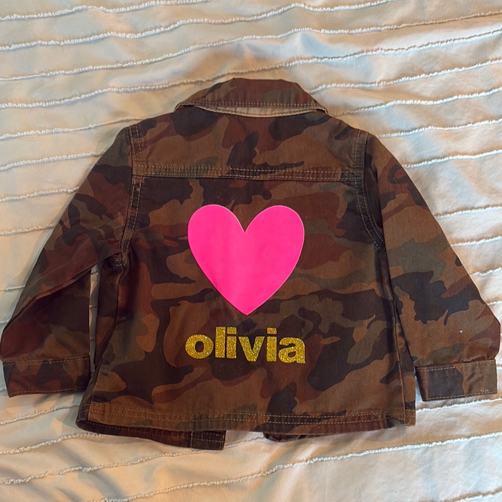 Personalized ‘olivia’ camo jean jacket